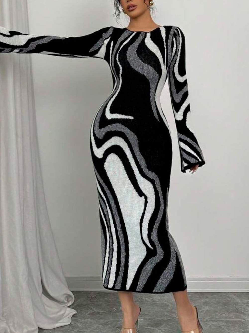 Black & White Swirl Sweater Dress